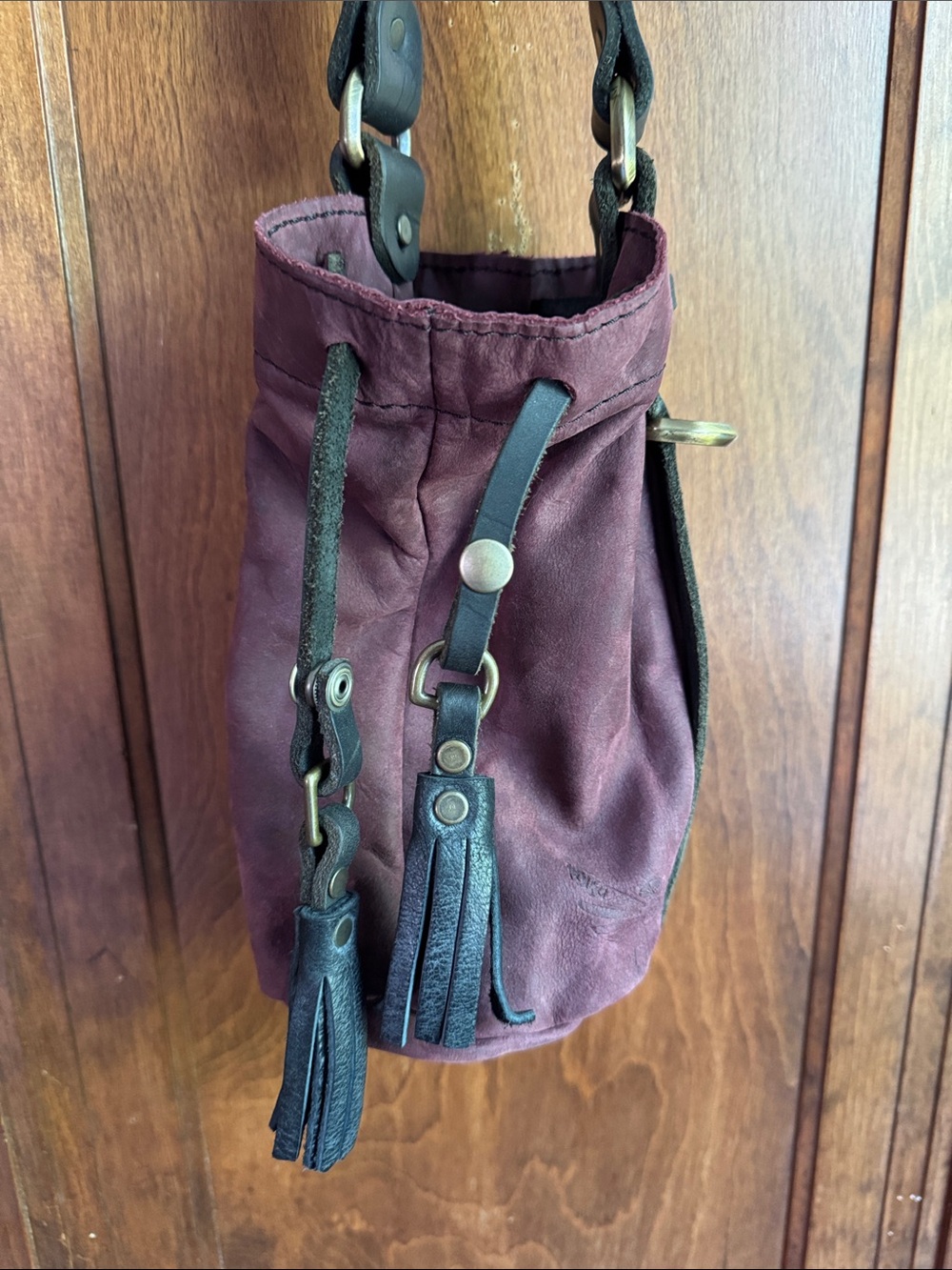 Bird trouble Bird Trouble mini bucket bag tassels wine burgundy black leather